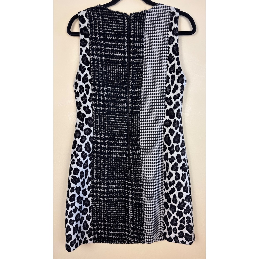 ALICE + OLIVIA Clyde Pattern Mix Wool Shift Dress Black/White Women Size 6 Tweed - Picture 6 of 11